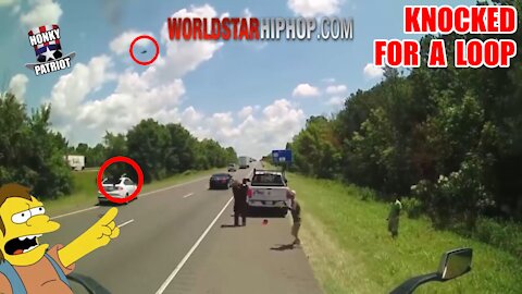 Man Fleeing Cop is Hit by 2 Vehicles Sending Him Airborne and Shoe Flying