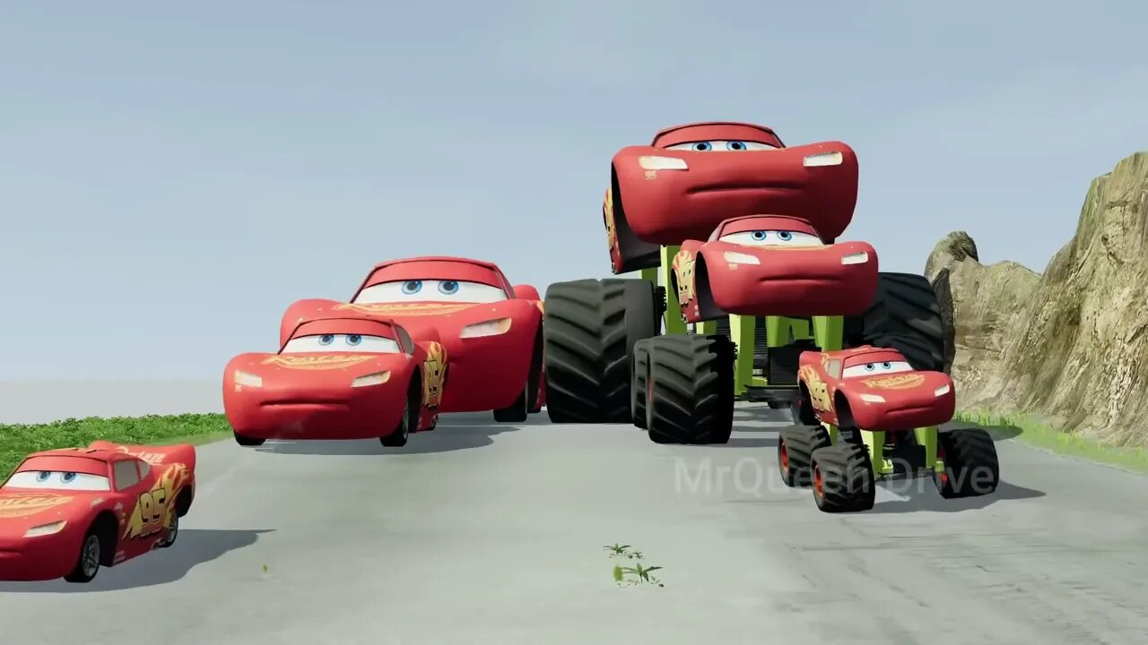 Big Small Monster Truck Lightning Mcqueen vs Big Small Mcqueen vs DOWN OF DEATH in BeamNGdrive