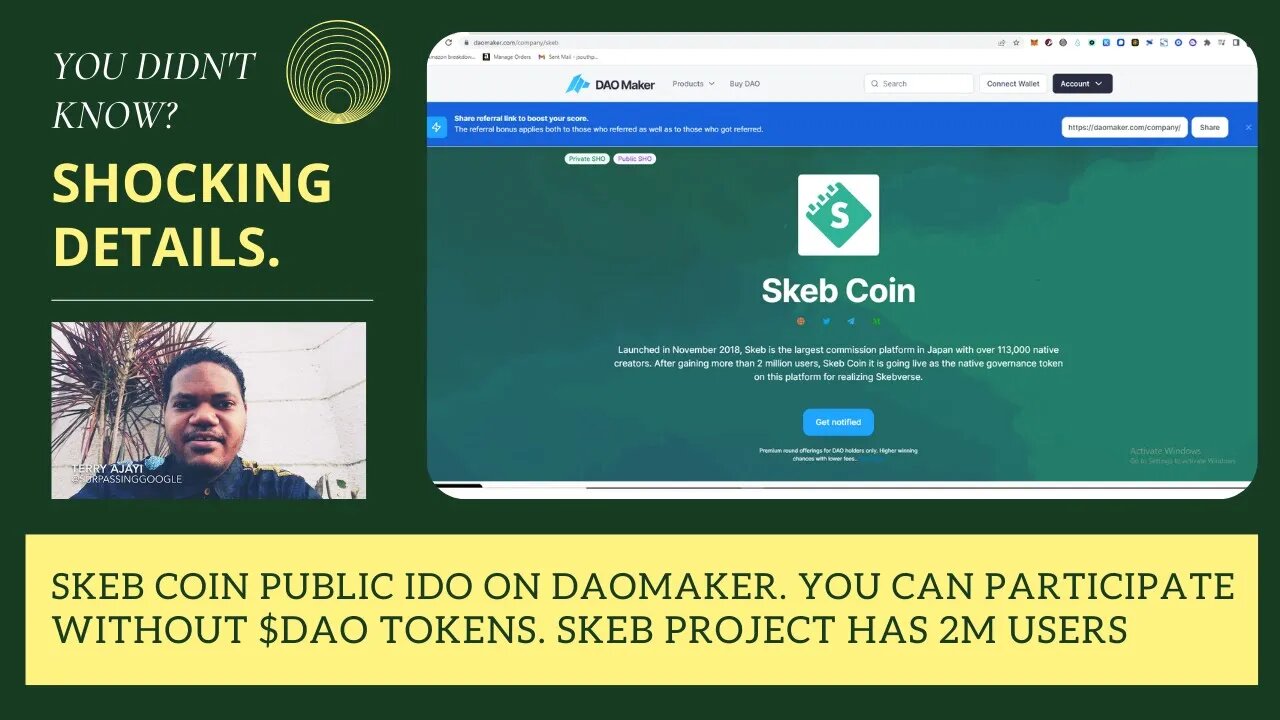 Skeb Coin Public IDO On Daomaker. You Can Participate Without $DAO Tokens. Skeb Project Has 2m Users