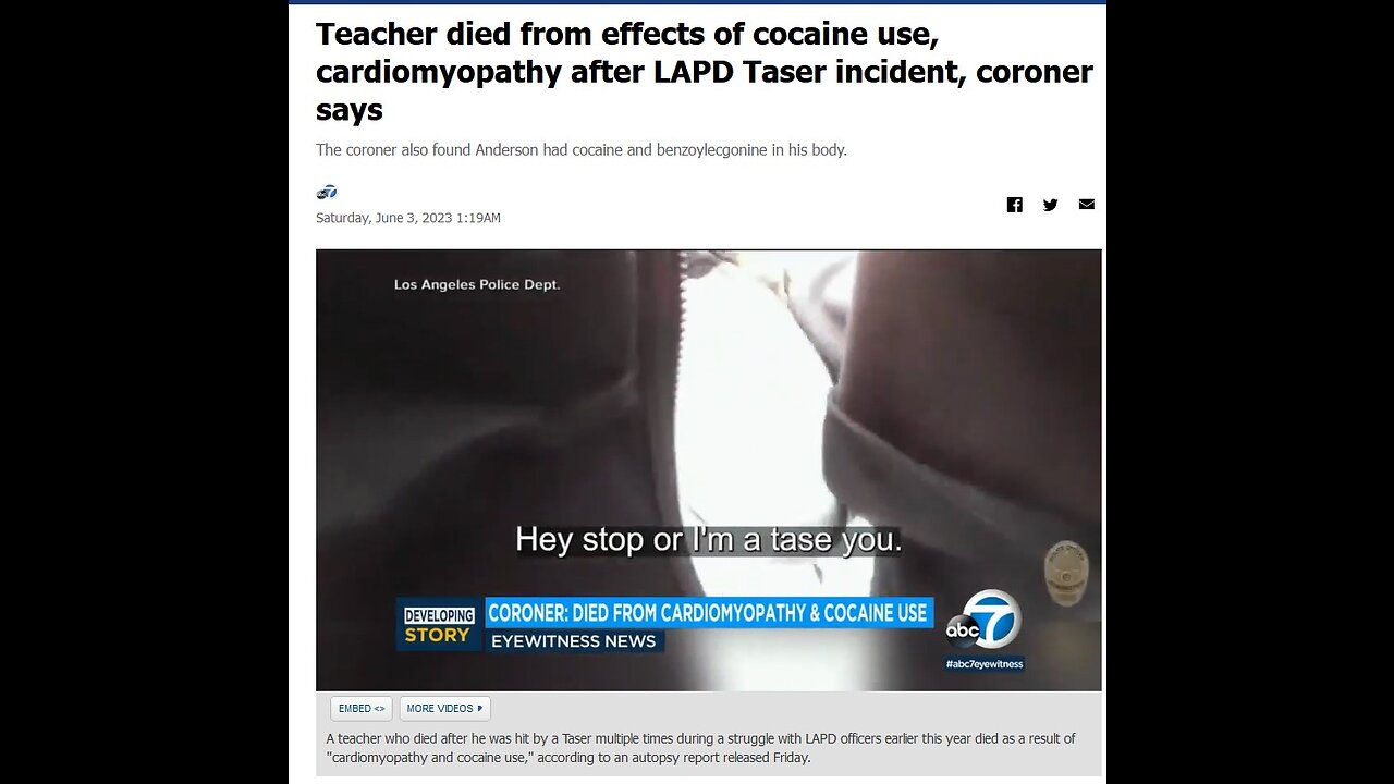 BLM co-founder's cousin died from effects of cocaine use, cardiomyopathy after LAPD Taser incident, coroner says