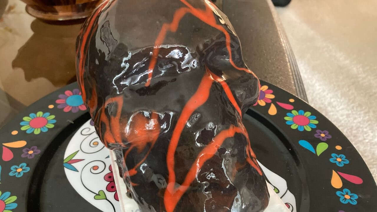 Halloween/Day of the Dead Mirror Glaze 3D Skull Cake