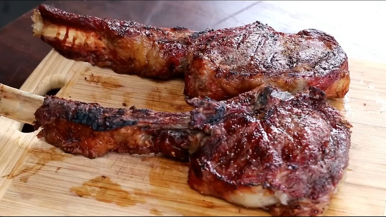 Tomahawk Steaks Smoked Beef Ribeye Recipe _ International Cuisines