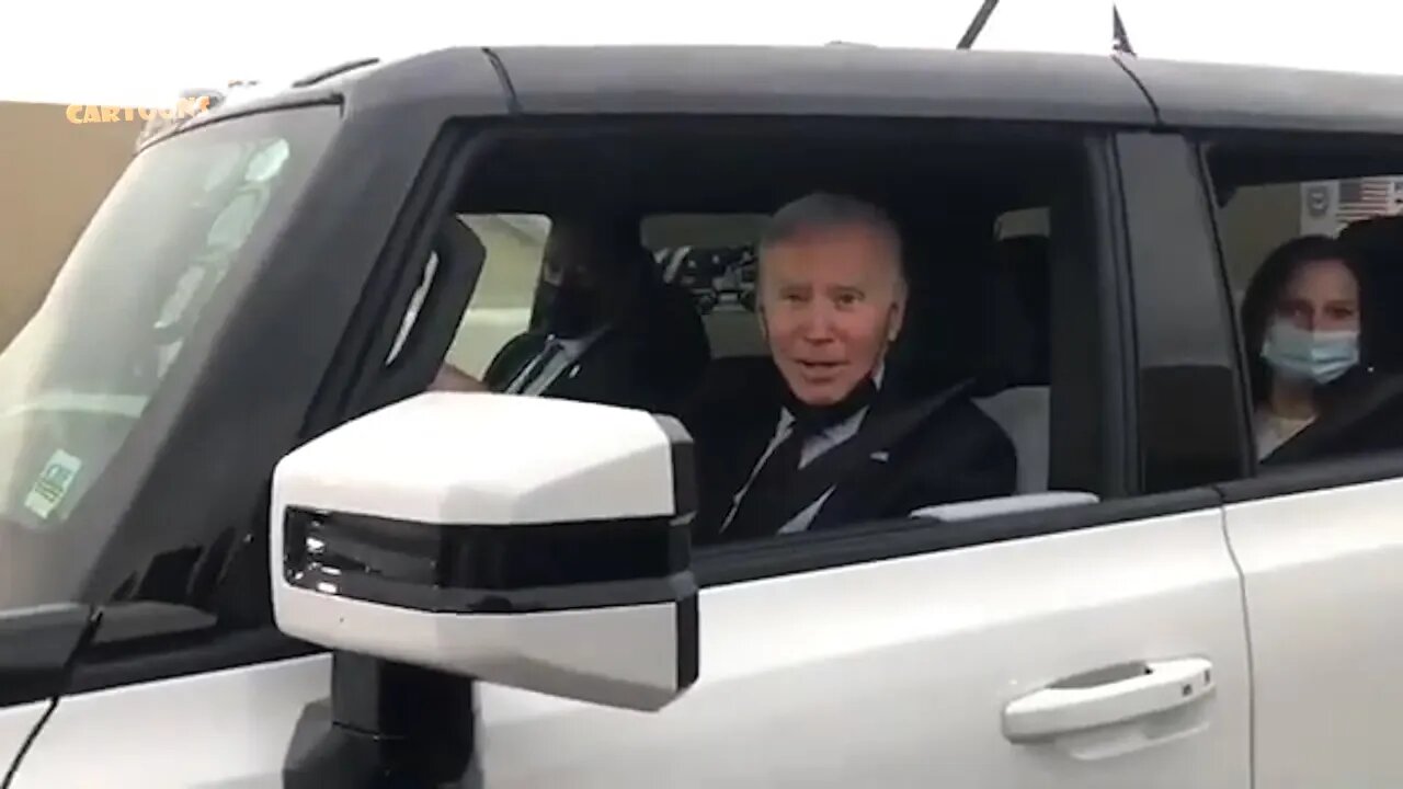 Biden drives electric Hummer at GM: "He's a very good driver," everybody laughs.