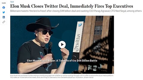 Elon Musk Closes Twitter Deal, Immediately Fires Top Executives 10/28/2022