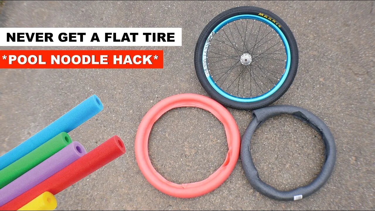 ** POOL NOODLE TIRE INSERT HACK ** - Never Get A Flat Tire Again On Any Bike!