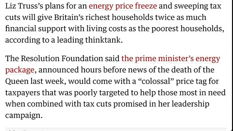 衛報：英國首相的能源和稅收計劃“將為最富有的家庭提供兩倍的支持”