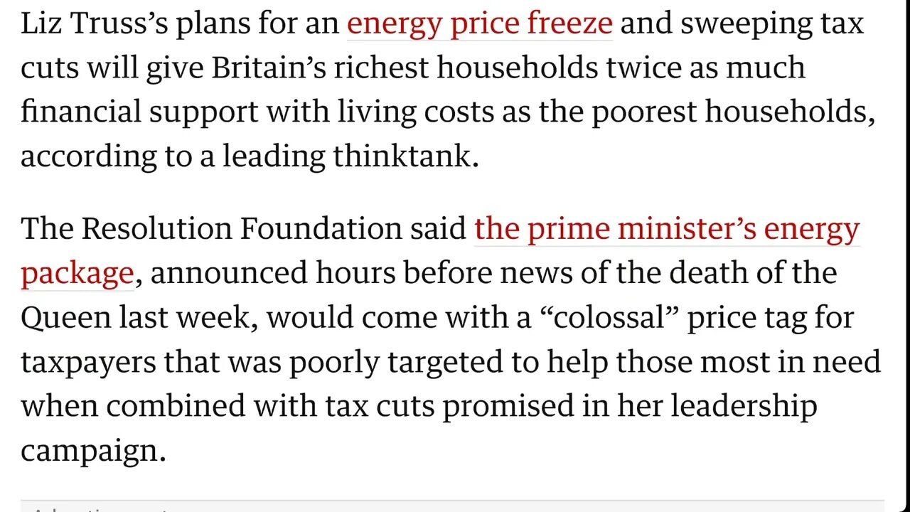 衛報：英國首相的能源和稅收計劃“將為最富有的家庭提供兩倍的支持”