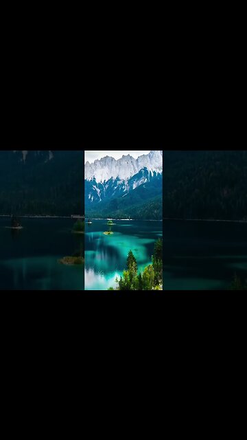 Lake Eibsee, located at the foot of the Zugspitze mountain near the village of Grainau...