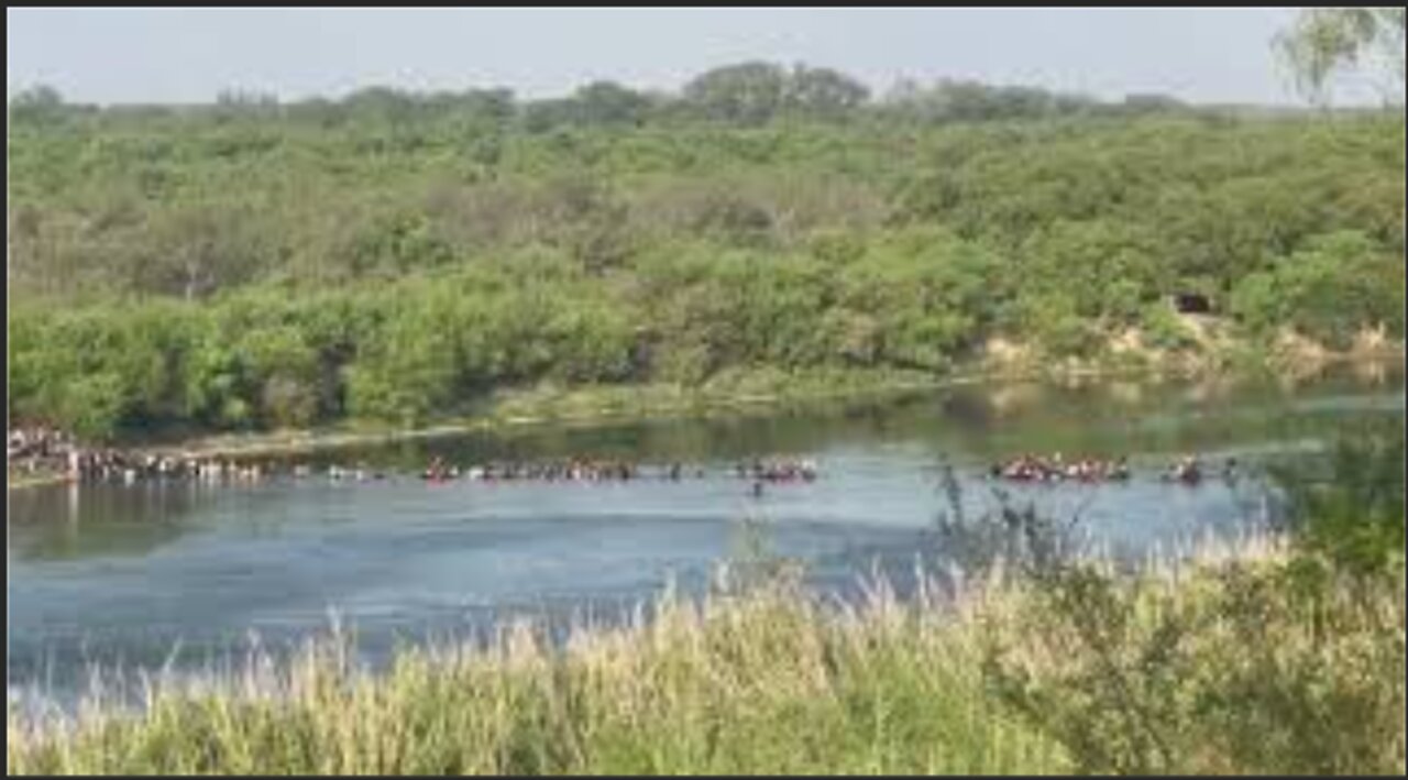One of the Large Groups Illegals at the Border Crossing into Eagle Pass, TX