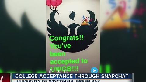 Students being notified of college acceptance via Snapchat