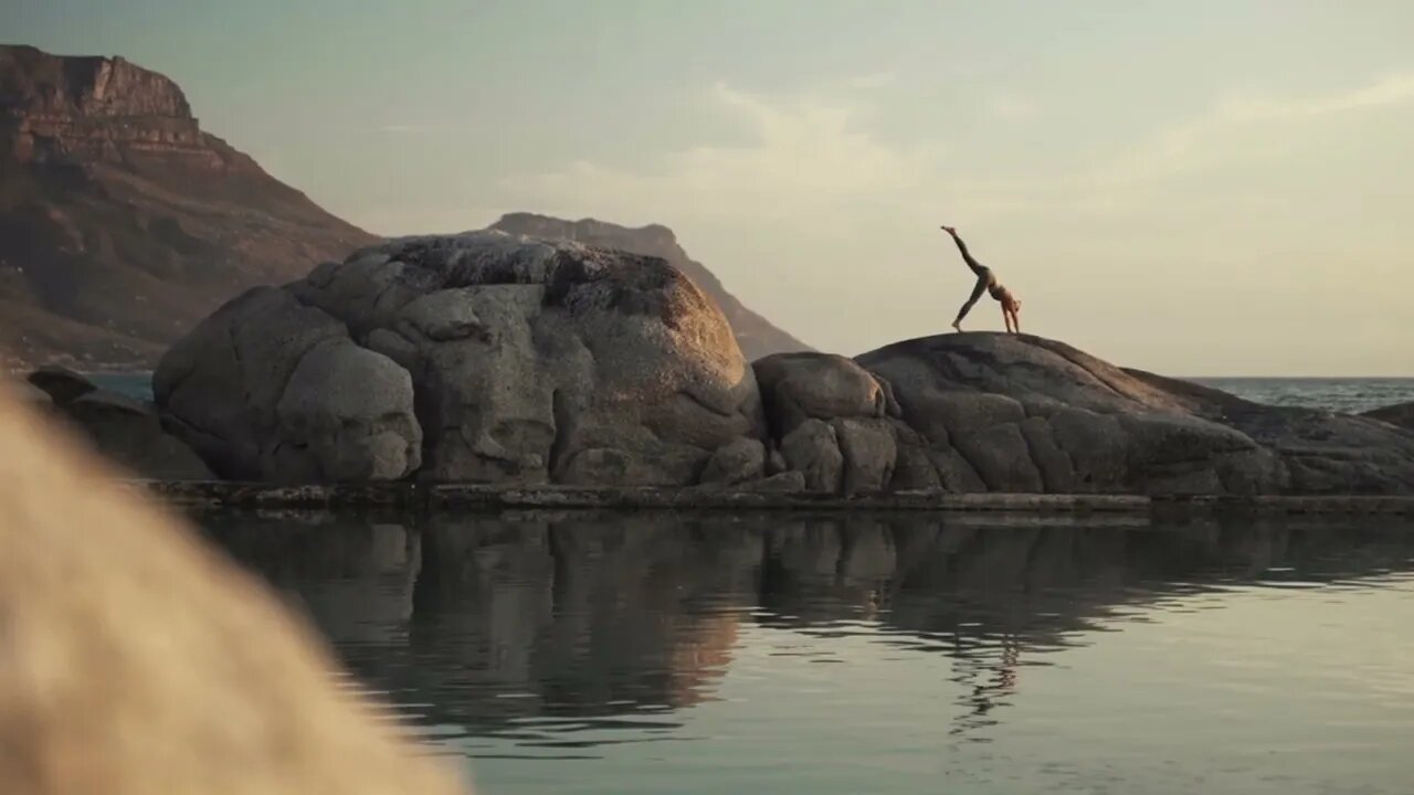 calming yoga on the rocks