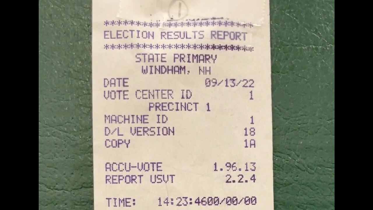 Video of Sept 13, 2022 Windham Primary Voting Machine Paper Tapes