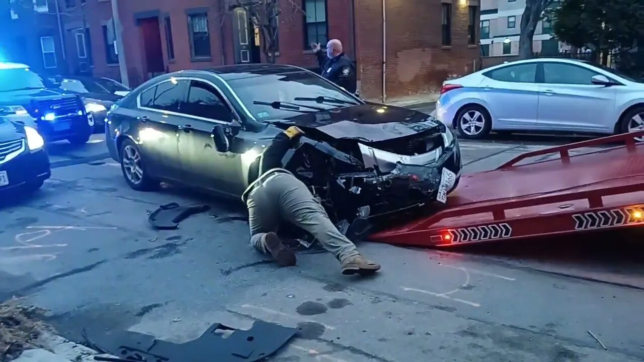 Boston police respond to a motor vehicle accident on Northampton Street