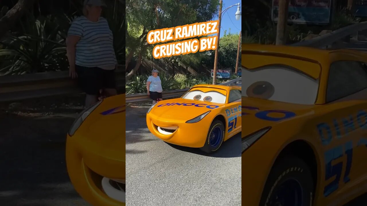 Cruz Ramirez cruising to Carsland #carsland #californiaadventure #cruzramirez #pixarcars #dca