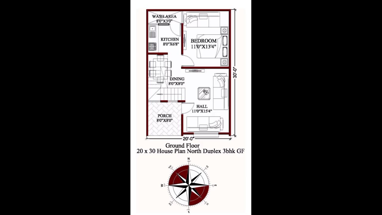 20 × 30 house plan|North Duplex 3 bhk home plan| 600sqft house plan| 20 by 30 home plan#housedesign