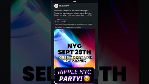 #Ripple is Hosting a Celebration Party for the #XRP not a security ruling in NYC on Sep 29th. 🥳