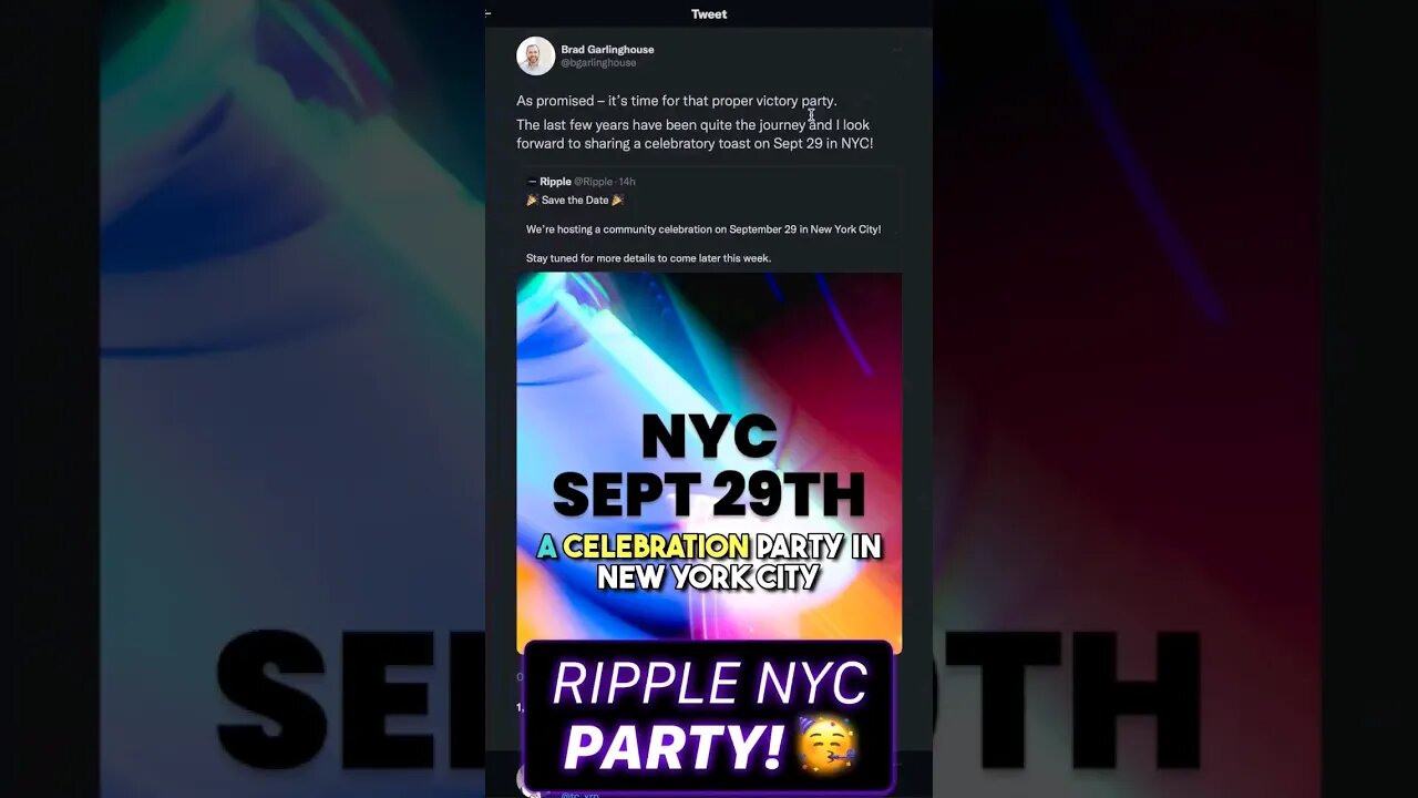 #Ripple is Hosting a Celebration Party for the #XRP not a security ruling in NYC on Sep 29th. 🥳