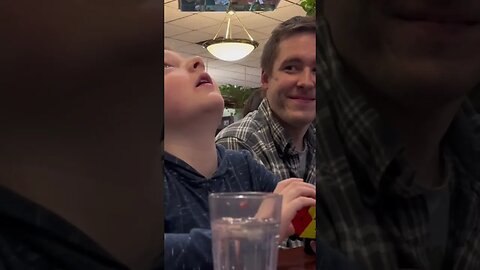 Genius kid solves Rubicks cube in 1:13 then in reverse off ceiling mirror @Itsover10