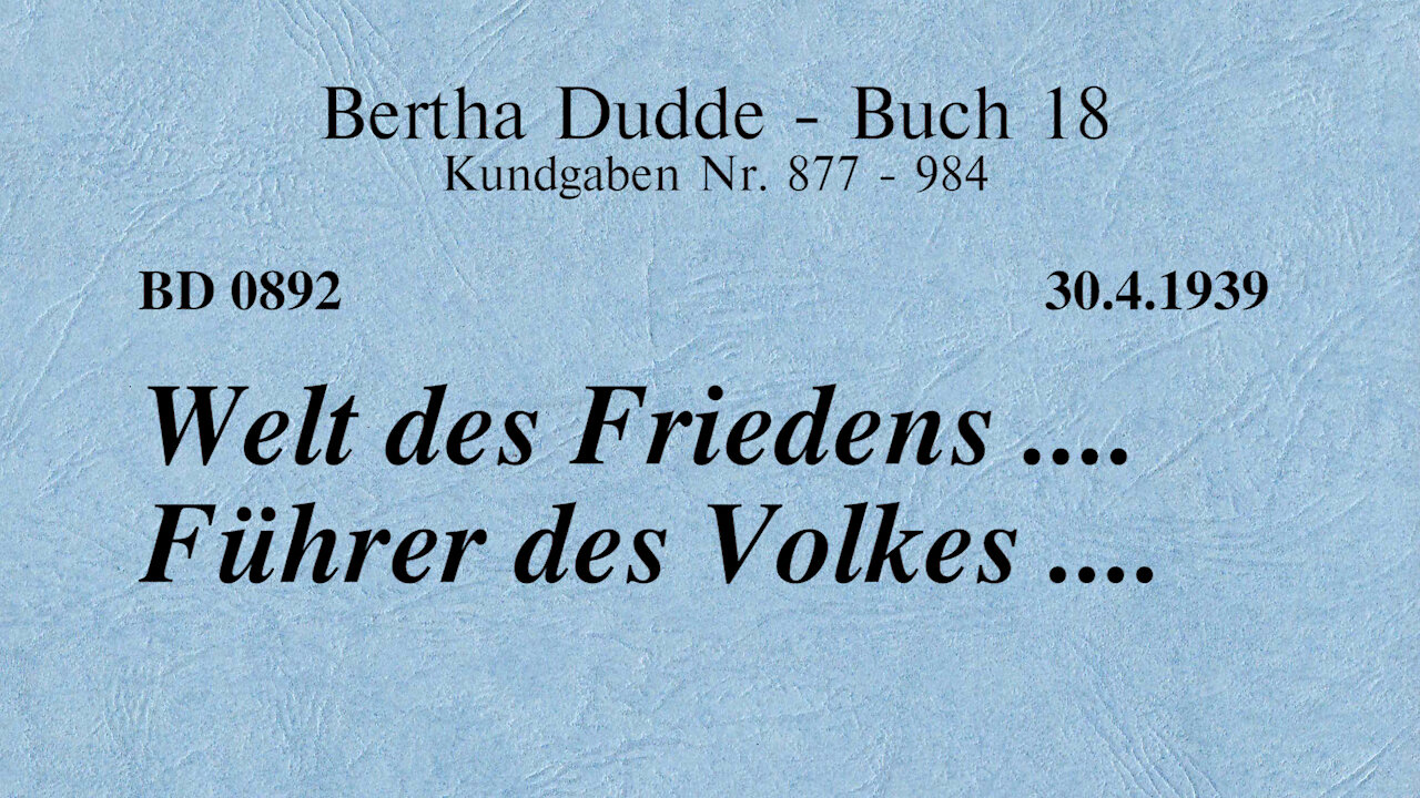 BD 0892 - WELT DES FRIEDENS .... FÜHRER DES VOLKES ....