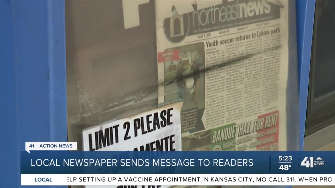Local newspaper sends message to readers