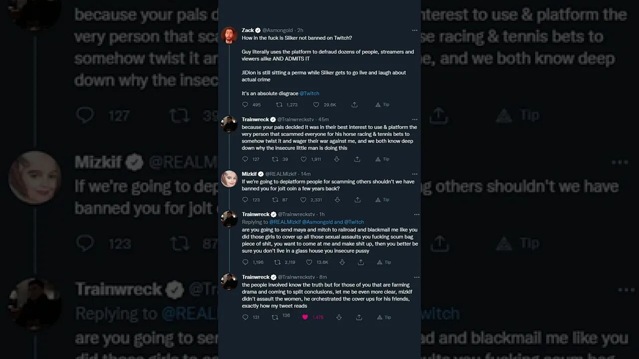 CrazySlick SA & Mizkif Cover up Allegations by Trainwrecks on Twitter