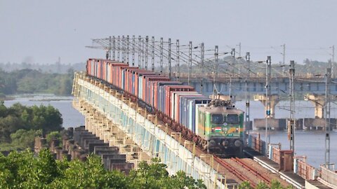 Container Train Crossing India's Second Longest Bridge | Vembanad Bridge