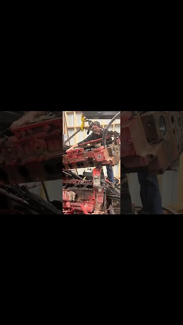 Cummins X15 Cylinder Head Removal with Engine Crane #shorts #cummins