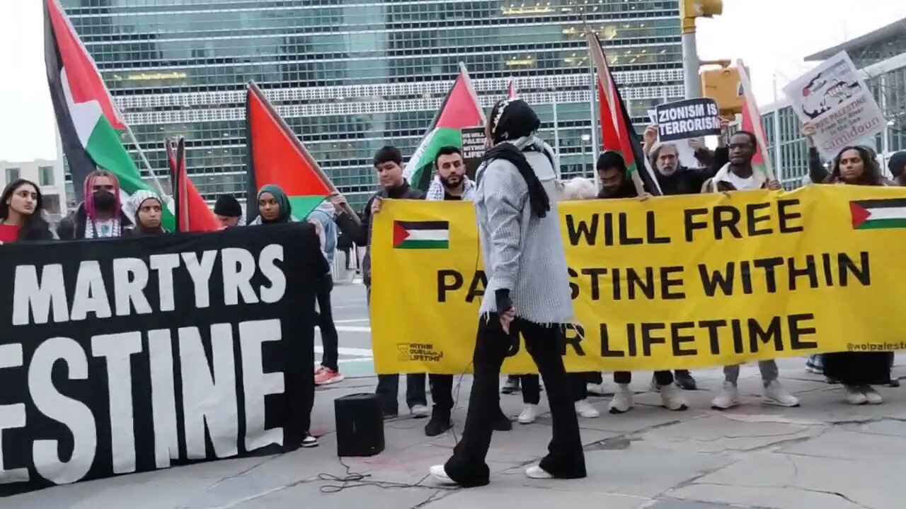 The NYC Rally In Solidarity with Jenin Nablus Huwarra Palestine outside the United Nations 3/17/23