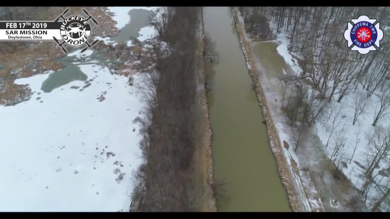 A man with a drone and brave firefighters rescue a beloved family dog from icy waters in Doylestown