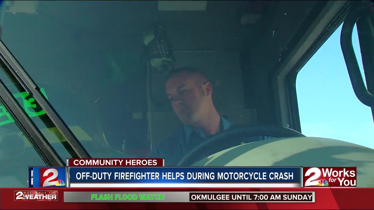 Off-duty firefighter helps during motorcycle crash