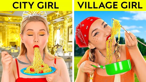 CITY RICH GIRL VS VILLAGE POOR GIRL || Eating $ 10 000 Noodles ! Expensive VS Cheap by 123GO ! FOOD