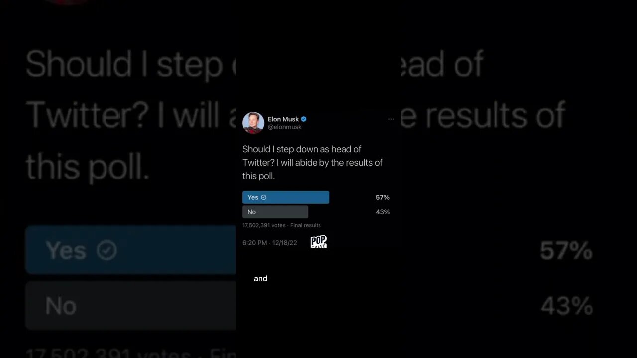 Elon Musk has lost his poll and will presumably step down as head of Twitter