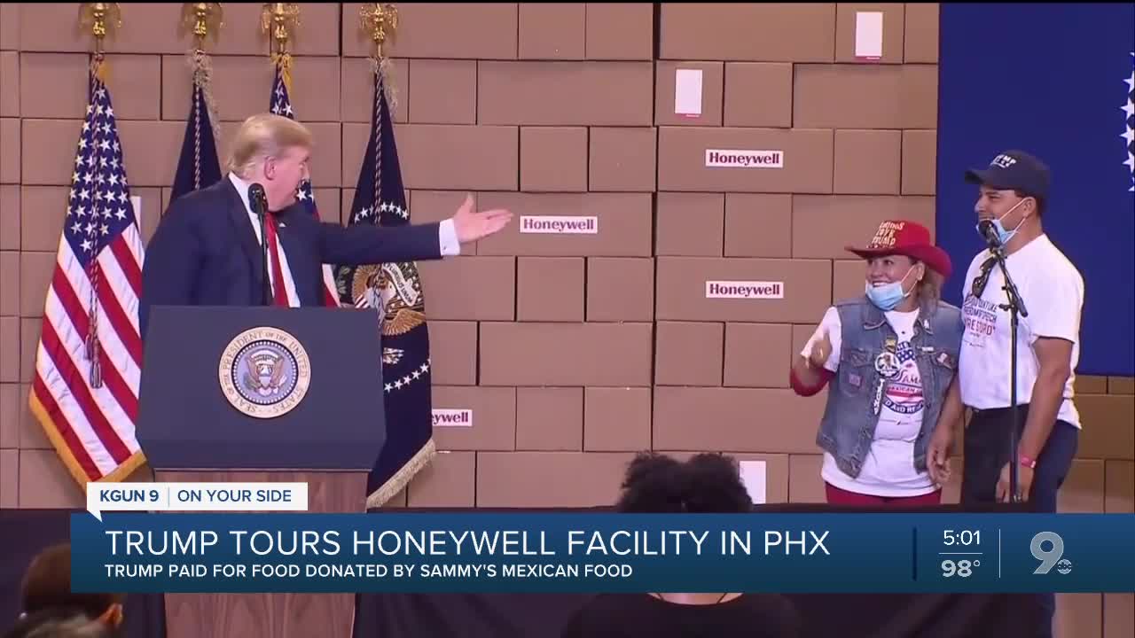 Owners of Sammy's Mexican Grill speak on stage with President Trump