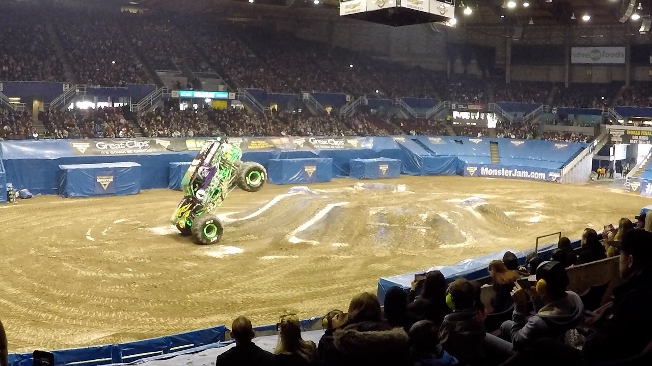 Driver Balances Truck On Front Wheels