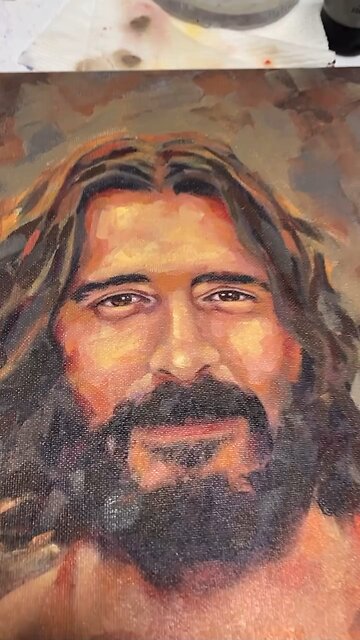 Art Studio, Painting Jesus, Drinking Zevia, The Savior, ModernArtbyAmy, Acrylic Portrait Painting