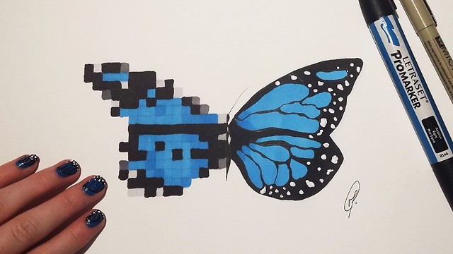 Butterfly fantasy speed drawing: Pixel and realistic