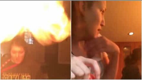 Girl almost burns down kitchen after failed attempt at cooking