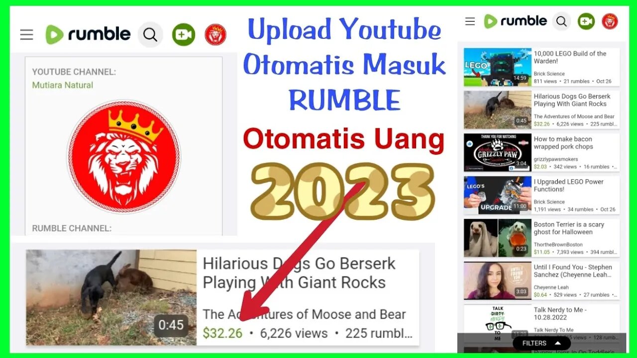 Rumble di Hubungkan Ke Youtube . OTOMATIS UANG Tanpa Monitize . rumble.com