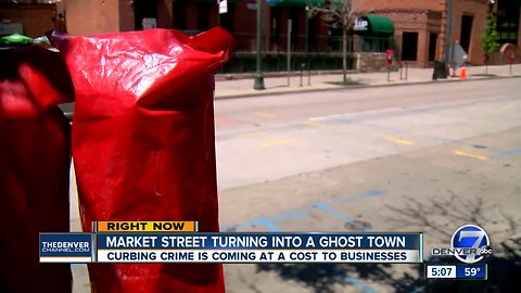 Red bagged meters along block of Market St. cutting off parking on the weekends