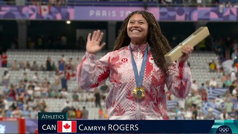 Canadian flag rises at Stade de France for Olympic women's hammer throw champion Camryn Rogers