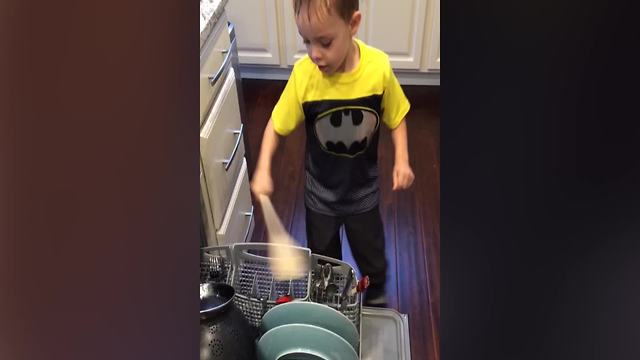 Little Boy Makes DIY Drum Set Out Of Kitchen Dishes