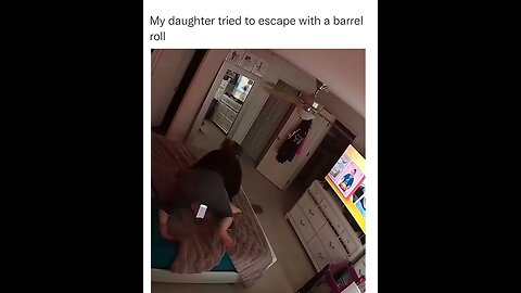 The toddler tries to escape Mom.