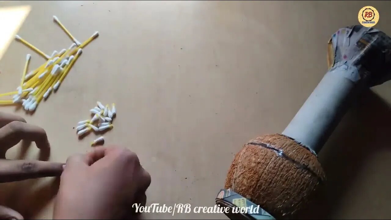 Waste Coconut Shell and Earbuds Craft Idea