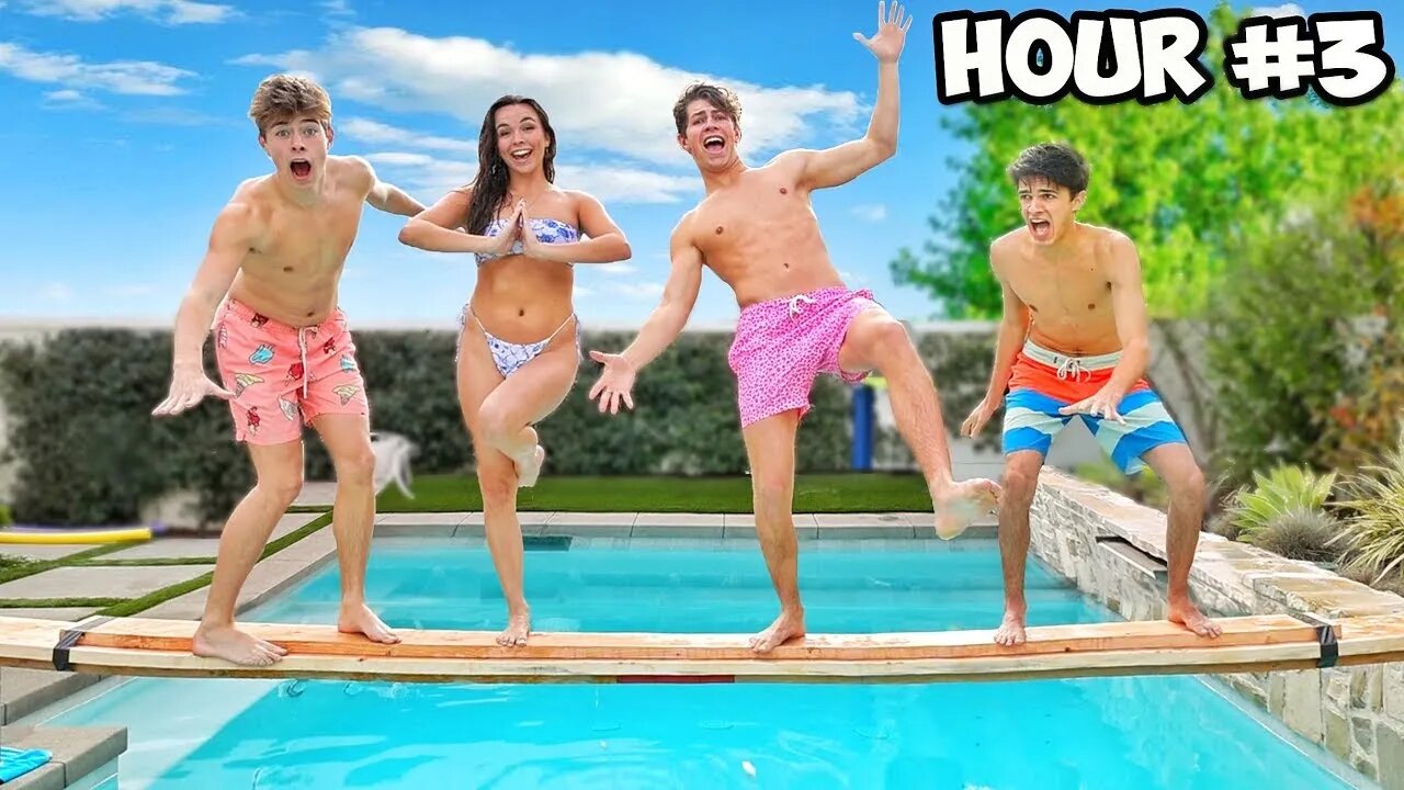 LAST TO FALL IN THE POOL WINS $1,000 CHALLENGE! FREEZING