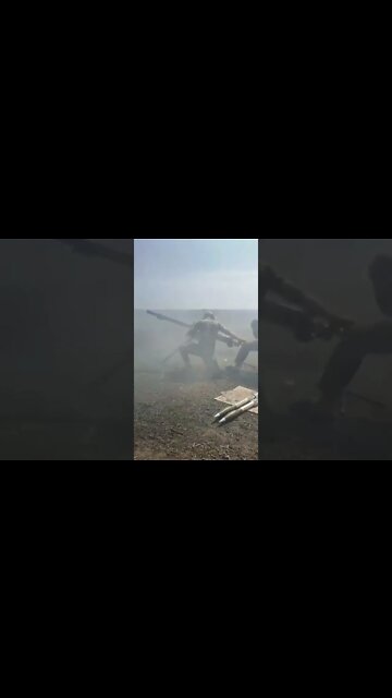 Ukrainian SPG-9 crew firing indirectly at Russian positions in rapid sucession.