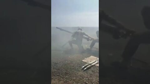 Ukrainian SPG-9 crew firing indirectly at Russian positions in rapid sucession.