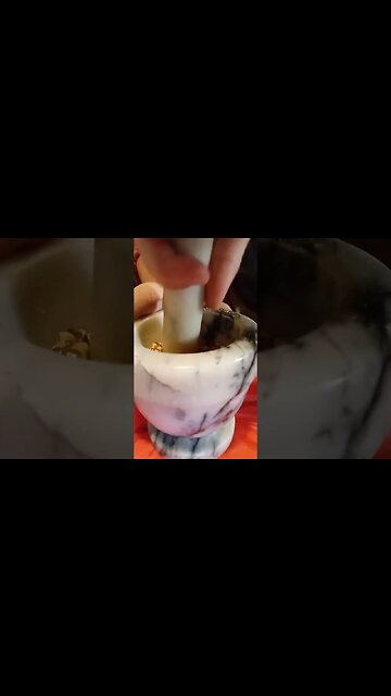 #ASMR mortar & pestle grinding almonds