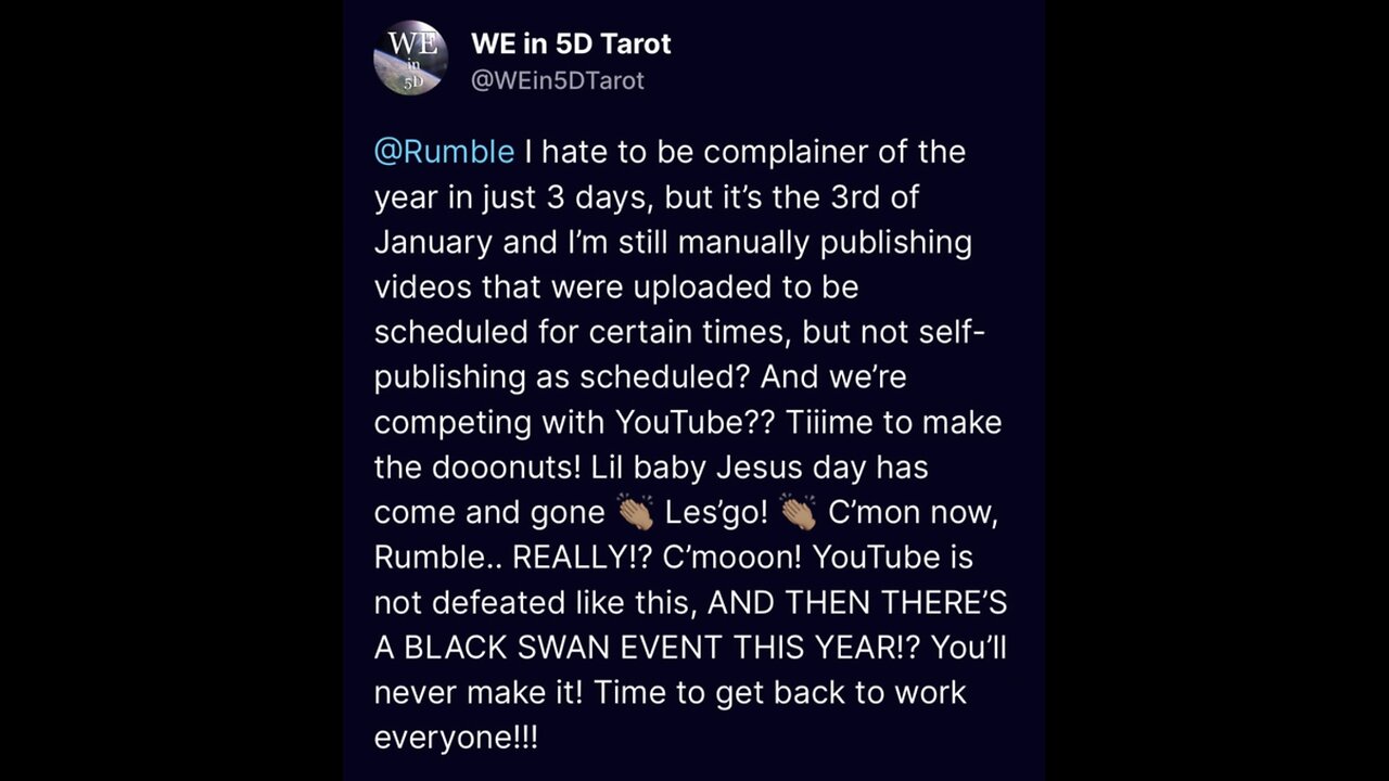 Rumble Partied and Fell Asleep This Past Week Because.. You Know… Lil Baby Jesus and Stuff. That’s Not the Way to Compete with BigTech! With Discipline YouTube Can be Turned into “My Space”! | Voice of Indie R Founder in Conversation w/ WE in 5D