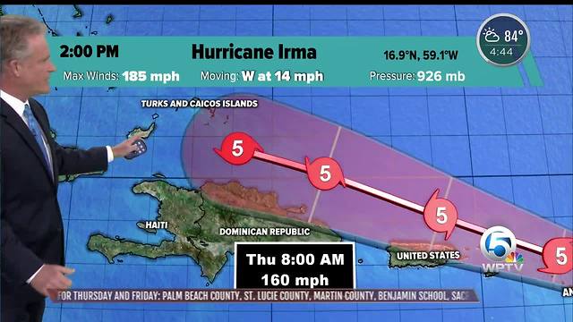 Category 5 Hurricane Irma's winds now at 185 mph