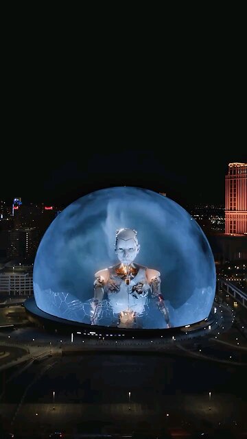 THE GR8 RESET⚠️: A huge robotic display in Las Vegas, indicating the beginning of the robot uprising